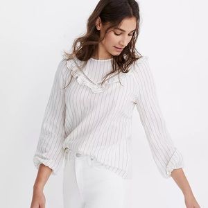 Madewell Ruffle-Yoke Prairie Top in Pinstripe - NWT